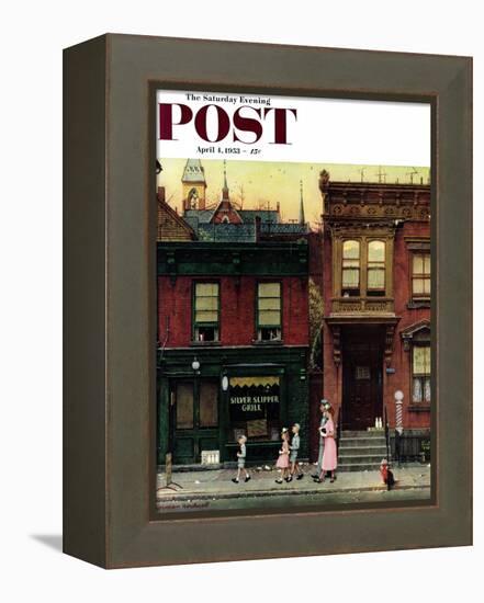 "Walking to Church" Saturday Evening Post Cover, April 4,1953-Norman Rockwell-Framed Premier Image Canvas