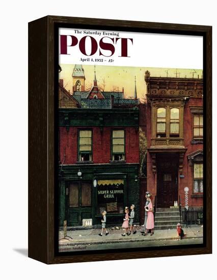 "Walking to Church" Saturday Evening Post Cover, April 4,1953-Norman Rockwell-Framed Premier Image Canvas