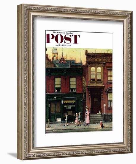 "Walking to Church" Saturday Evening Post Cover, April 4,1953-Norman Rockwell-Framed Giclee Print