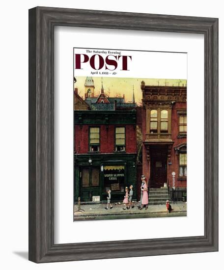 "Walking to Church" Saturday Evening Post Cover, April 4,1953-Norman Rockwell-Framed Giclee Print