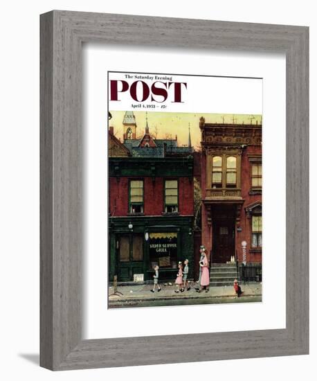 "Walking to Church" Saturday Evening Post Cover, April 4,1953-Norman Rockwell-Framed Giclee Print