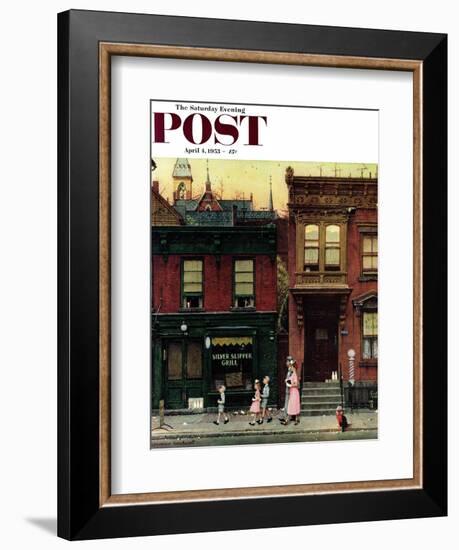 "Walking to Church" Saturday Evening Post Cover, April 4,1953-Norman Rockwell-Framed Giclee Print