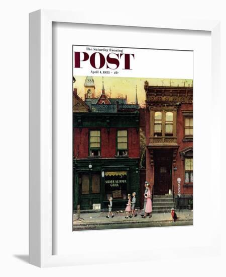 "Walking to Church" Saturday Evening Post Cover, April 4,1953-Norman Rockwell-Framed Giclee Print