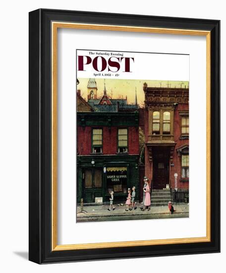 "Walking to Church" Saturday Evening Post Cover, April 4,1953-Norman Rockwell-Framed Giclee Print