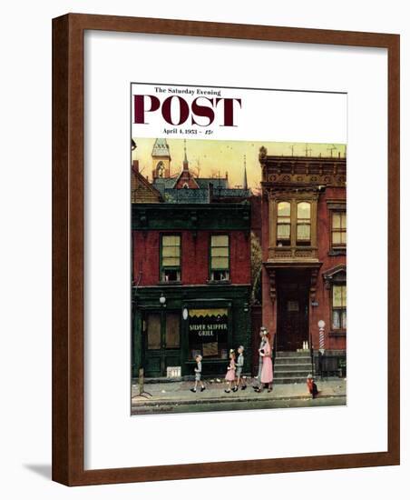 "Walking to Church" Saturday Evening Post Cover, April 4,1953-Norman Rockwell-Framed Giclee Print