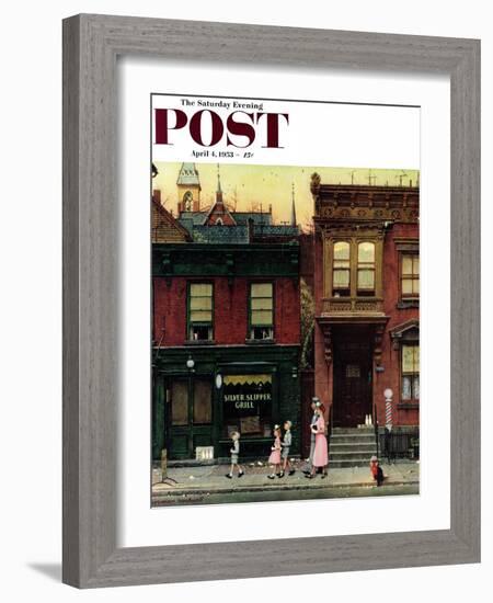 "Walking to Church" Saturday Evening Post Cover, April 4,1953-Norman Rockwell-Framed Giclee Print