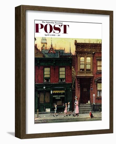 "Walking to Church" Saturday Evening Post Cover, April 4,1953-Norman Rockwell-Framed Giclee Print