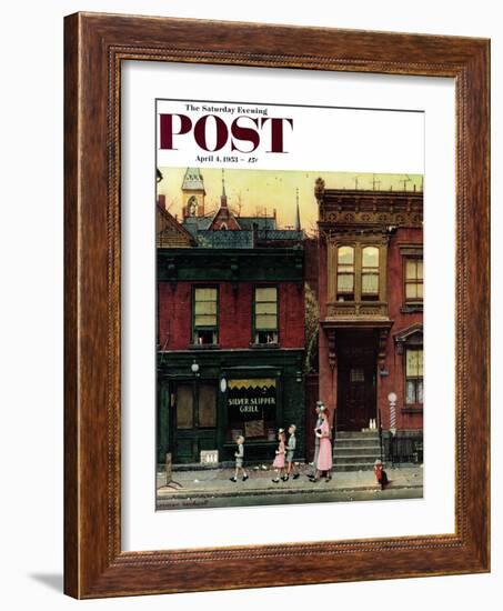 "Walking to Church" Saturday Evening Post Cover, April 4,1953-Norman Rockwell-Framed Giclee Print