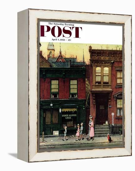"Walking to Church" Saturday Evening Post Cover, April 4,1953-Norman Rockwell-Framed Premier Image Canvas
