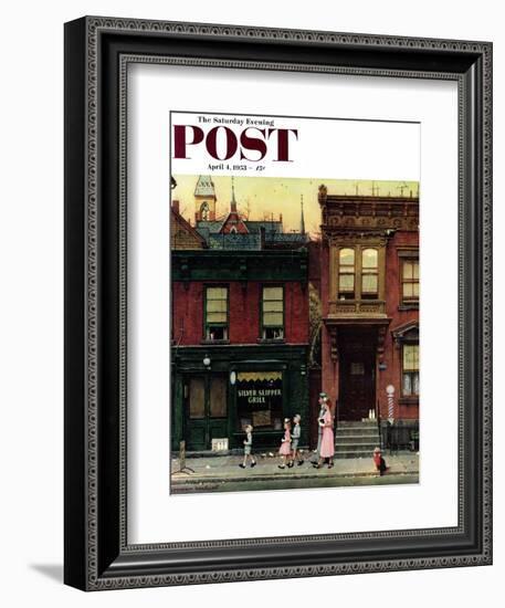 "Walking to Church" Saturday Evening Post Cover, April 4,1953-Norman Rockwell-Framed Premium Giclee Print