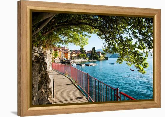 Walkway Along the Shore of a Lake, Varenna, Lake Como, Lombardy, Italy-null-Framed Stretched Canvas