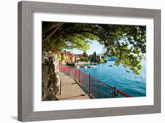 Walkway Along the Shore of a Lake, Varenna, Lake Como, Lombardy, Italy-null-Framed Photographic Print