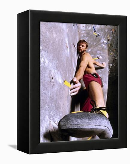 Wall Climber Placing His Foot, Colorado, USA-null-Framed Premier Image Canvas