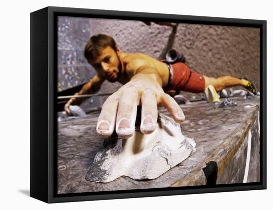 Wall Climber Reaches for a Grip, Colorado, USA-null-Framed Premier Image Canvas