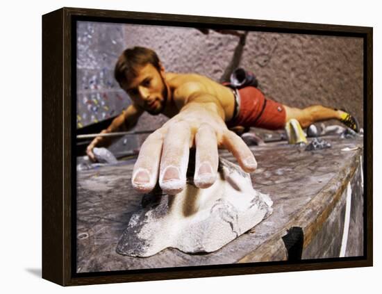 Wall Climber Reaches for a Grip, Colorado, USA-null-Framed Premier Image Canvas