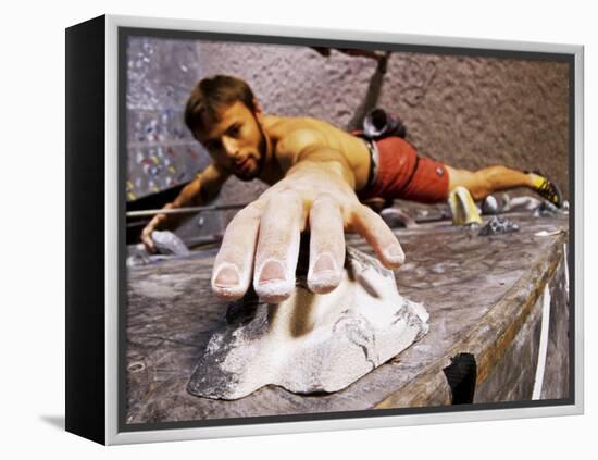 Wall Climber Reaches for a Grip, Colorado, USA-null-Framed Premier Image Canvas