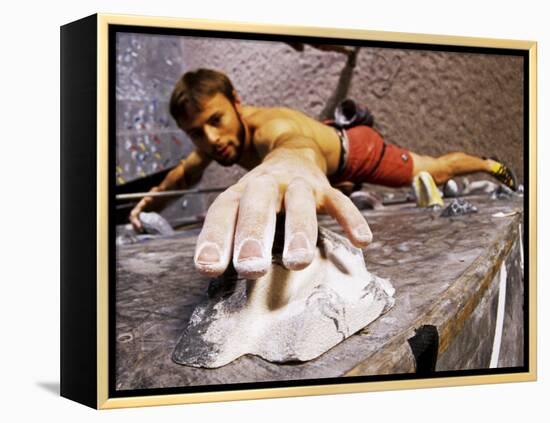 Wall Climber Reaches for a Grip, Colorado, USA-null-Framed Premier Image Canvas