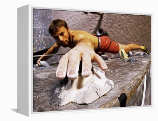 Wall Climber Reaches for a Grip, Colorado, USA-null-Framed Premier Image Canvas