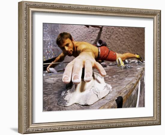 Wall Climber Reaches for a Grip, Colorado, USA-null-Framed Photographic Print