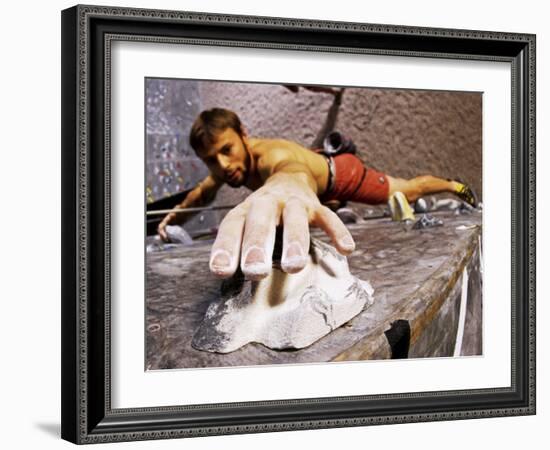 Wall Climber Reaches for a Grip, Colorado, USA-null-Framed Photographic Print