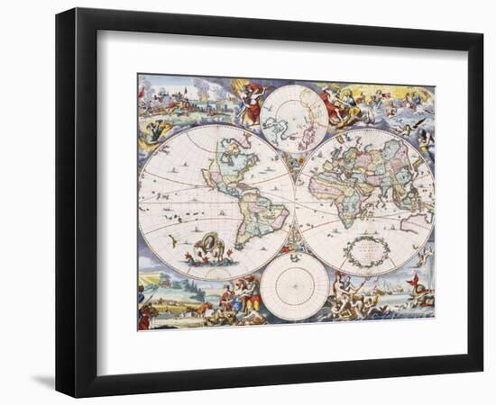Wall-Map of the World on 4 Sheets, circa 1696-Cornelis III Danckerts-Framed Giclee Print