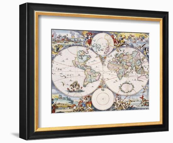 Wall-Map of the World on 4 Sheets, circa 1696-Cornelis III Danckerts-Framed Giclee Print