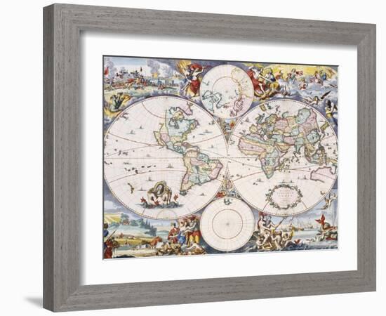 Wall-Map of the World on 4 Sheets, circa 1696-Cornelis III Danckerts-Framed Giclee Print