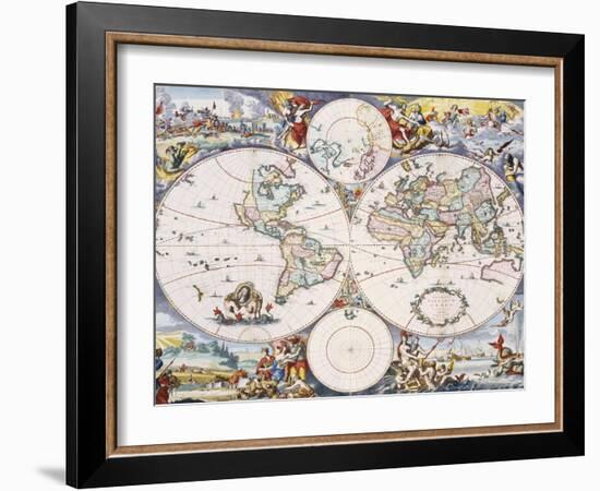 Wall-Map of the World on 4 Sheets, circa 1696-Cornelis III Danckerts-Framed Giclee Print