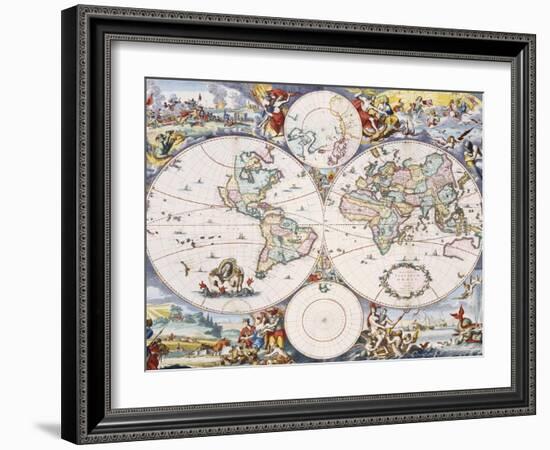 Wall-Map of the World on 4 Sheets, circa 1696-Cornelis III Danckerts-Framed Giclee Print