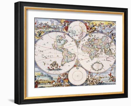 Wall-Map of the World on 4 Sheets, circa 1696-Cornelis III Danckerts-Framed Giclee Print