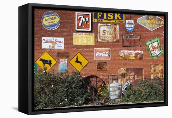 Wall of Advertising Signs, Erick, Oklahoma, USA-Walter Bibikow-Framed Premier Image Canvas