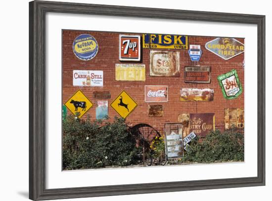 Wall of Advertising Signs, Erick, Oklahoma, USA-Walter Bibikow-Framed Photographic Print