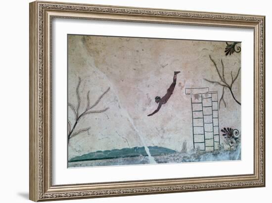 Wall painting from a Greek tomb at Paestum of a swimmer, 8th century-Unknown-Framed Giclee Print