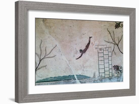 Wall painting from a Greek tomb at Paestum of a swimmer, 8th century-Unknown-Framed Giclee Print