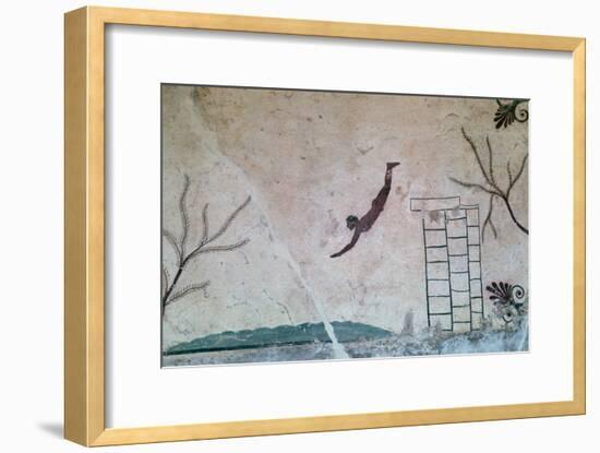 Wall painting from a Greek tomb at Paestum of a swimmer, 8th century-Unknown-Framed Giclee Print