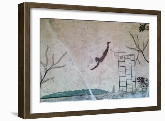 Wall painting from a Greek tomb at Paestum of a swimmer, 8th century-Unknown-Framed Giclee Print