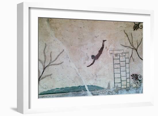 Wall painting from a Greek tomb at Paestum of a swimmer, 8th century-Unknown-Framed Giclee Print