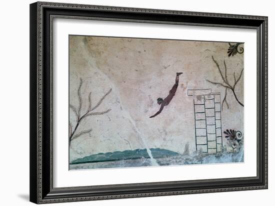 Wall painting from a Greek tomb at Paestum of a swimmer, 8th century-Unknown-Framed Giclee Print