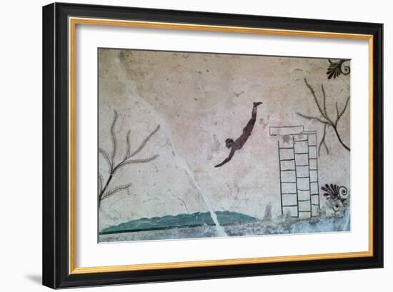 Wall painting from a Greek tomb at Paestum of a swimmer, 8th century-Unknown-Framed Giclee Print