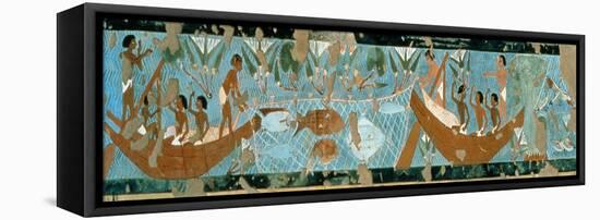 Wall Painting from the Tomb of Ipuy, Thebes, Depicting a Fishing Scene, Egyptian, New Kingdom-null-Framed Premier Image Canvas