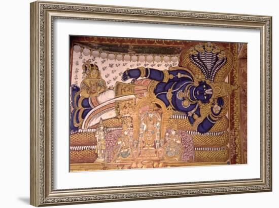 Wall Painting of the God Vishnu Resting on a Snake-null-Framed Giclee Print