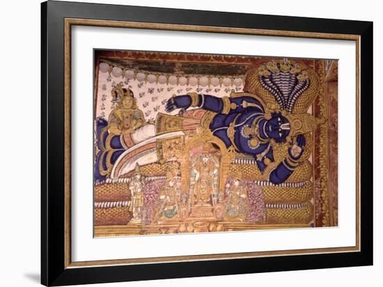 Wall Painting of the God Vishnu Resting on a Snake-null-Framed Giclee Print