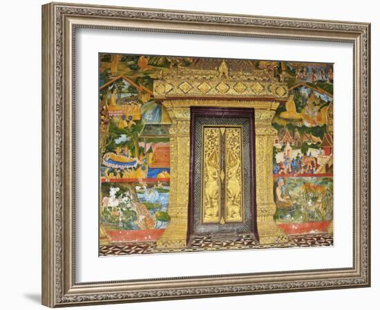 Wall Painting of the Life of Buddha, Ban Xieng Muan, Luang Prabang, Laos, Indochina, Southeast Asia-Jochen Schlenker-Framed Photographic Print