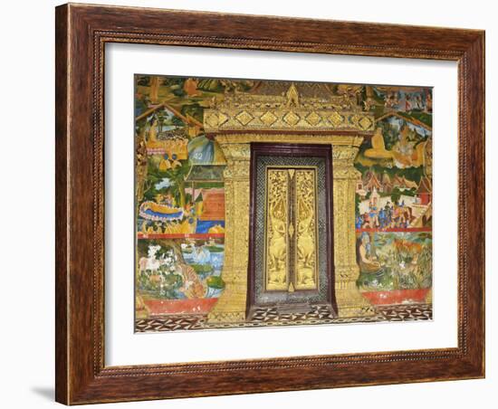 Wall Painting of the Life of Buddha, Ban Xieng Muan, Luang Prabang, Laos, Indochina, Southeast Asia-Jochen Schlenker-Framed Photographic Print