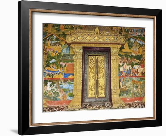 Wall Painting of the Life of Buddha, Ban Xieng Muan, Luang Prabang, Laos, Indochina, Southeast Asia-Jochen Schlenker-Framed Photographic Print