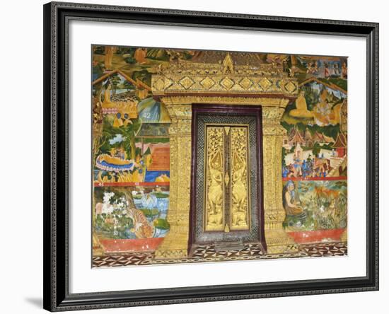 Wall Painting of the Life of Buddha, Ban Xieng Muan, Luang Prabang, Laos, Indochina, Southeast Asia-Jochen Schlenker-Framed Photographic Print