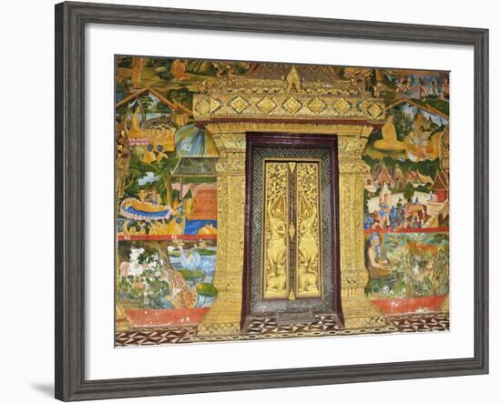 Wall Painting of the Life of Buddha, Ban Xieng Muan, Luang Prabang, Laos, Indochina, Southeast Asia-Jochen Schlenker-Framed Photographic Print