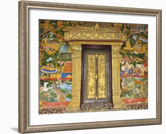 Wall Painting of the Life of Buddha, Ban Xieng Muan, Luang Prabang, Laos, Indochina, Southeast Asia-Jochen Schlenker-Framed Photographic Print