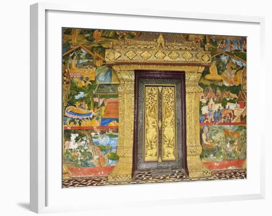 Wall Painting of the Life of Buddha, Ban Xieng Muan, Luang Prabang, Laos, Indochina, Southeast Asia-Jochen Schlenker-Framed Photographic Print