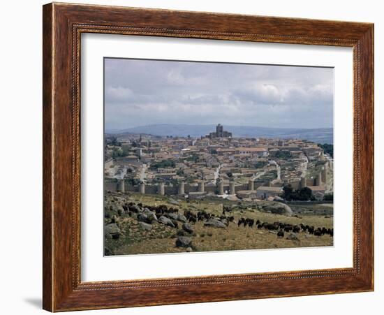 Wall Rebuilt by Alfonso VI in 1090 Ad. includes 9 gate entrances to City, with Cathedral center-Eliot Elisofon-Framed Photographic Print